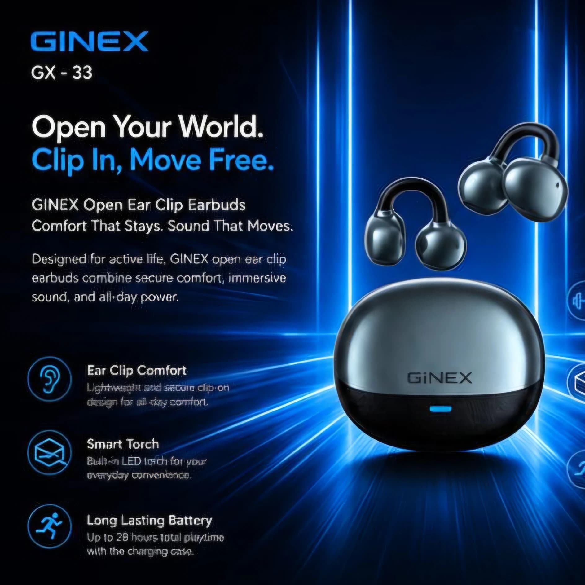 GX-33 Open Ear Clip Earbuds